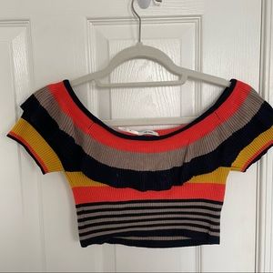 Urban Outfitters Kimchi Blue Off the Shoulder Color Striped Crop Top